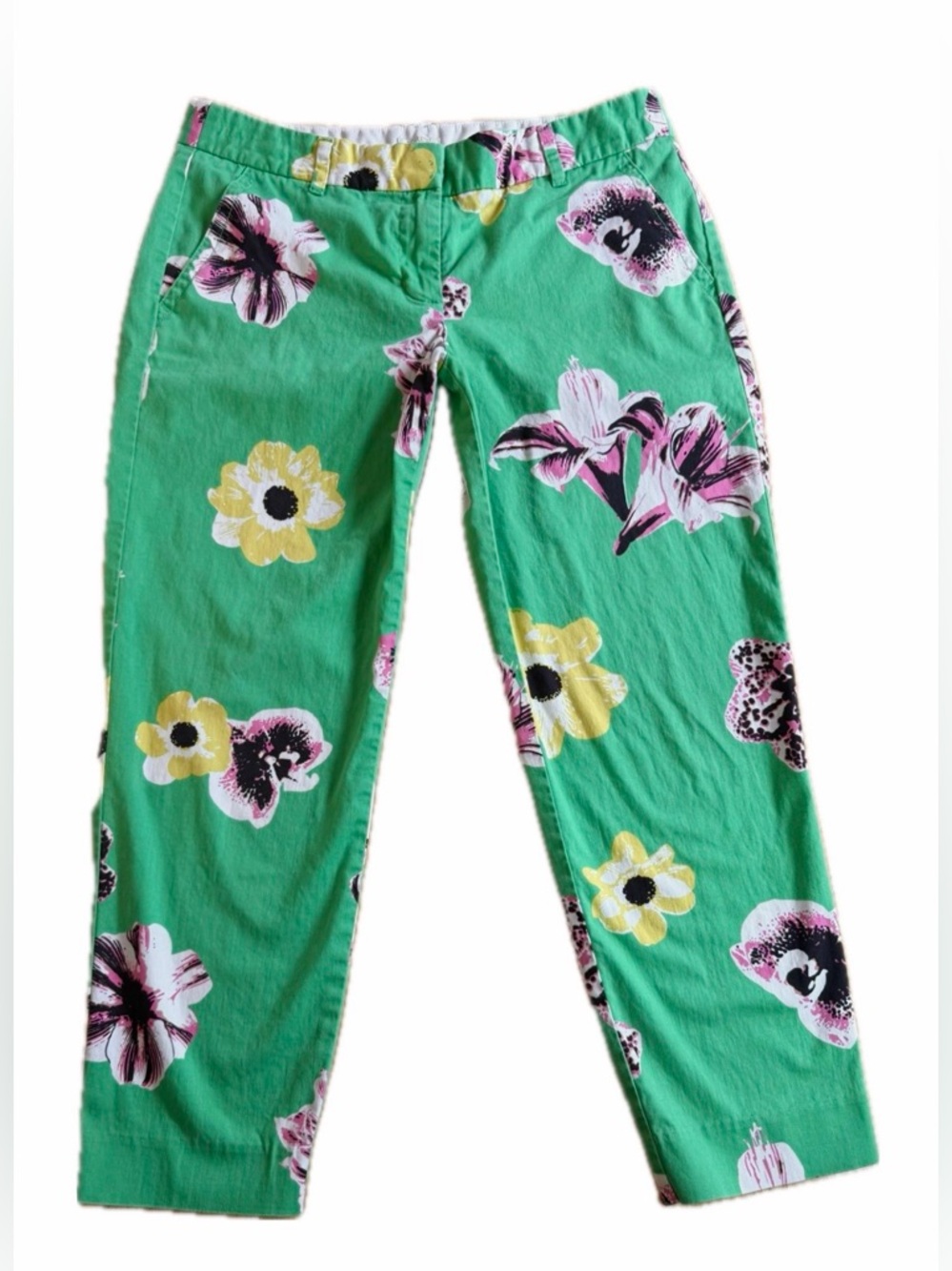 J. Crew Stretch Cropped Pants Womens Size 6 Floral Green Cotton Blend